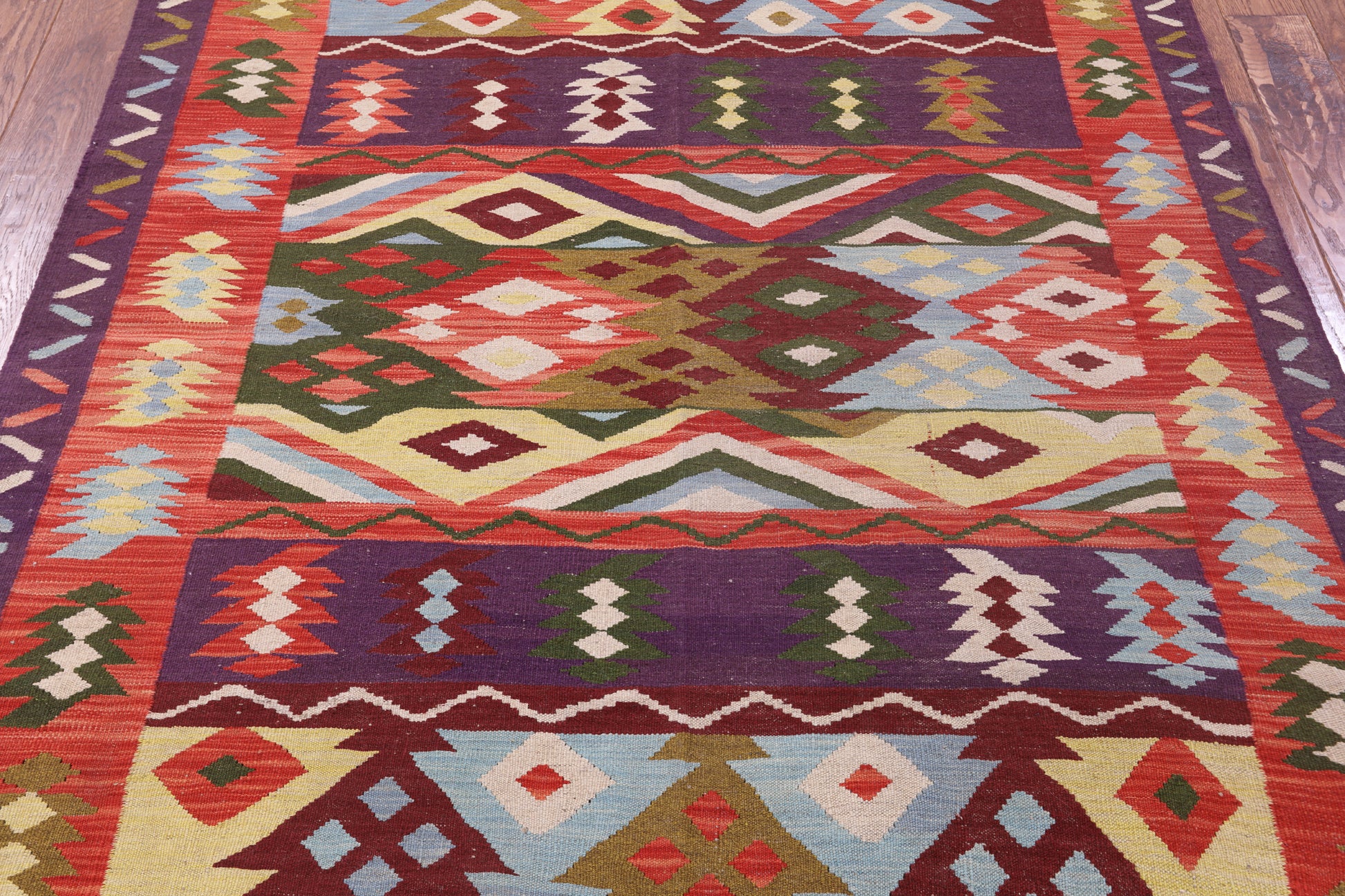 Reversible Kilim Flat Weave Wool On Wool Rug - 5' 4" X 6' 5" - Golden Nile
