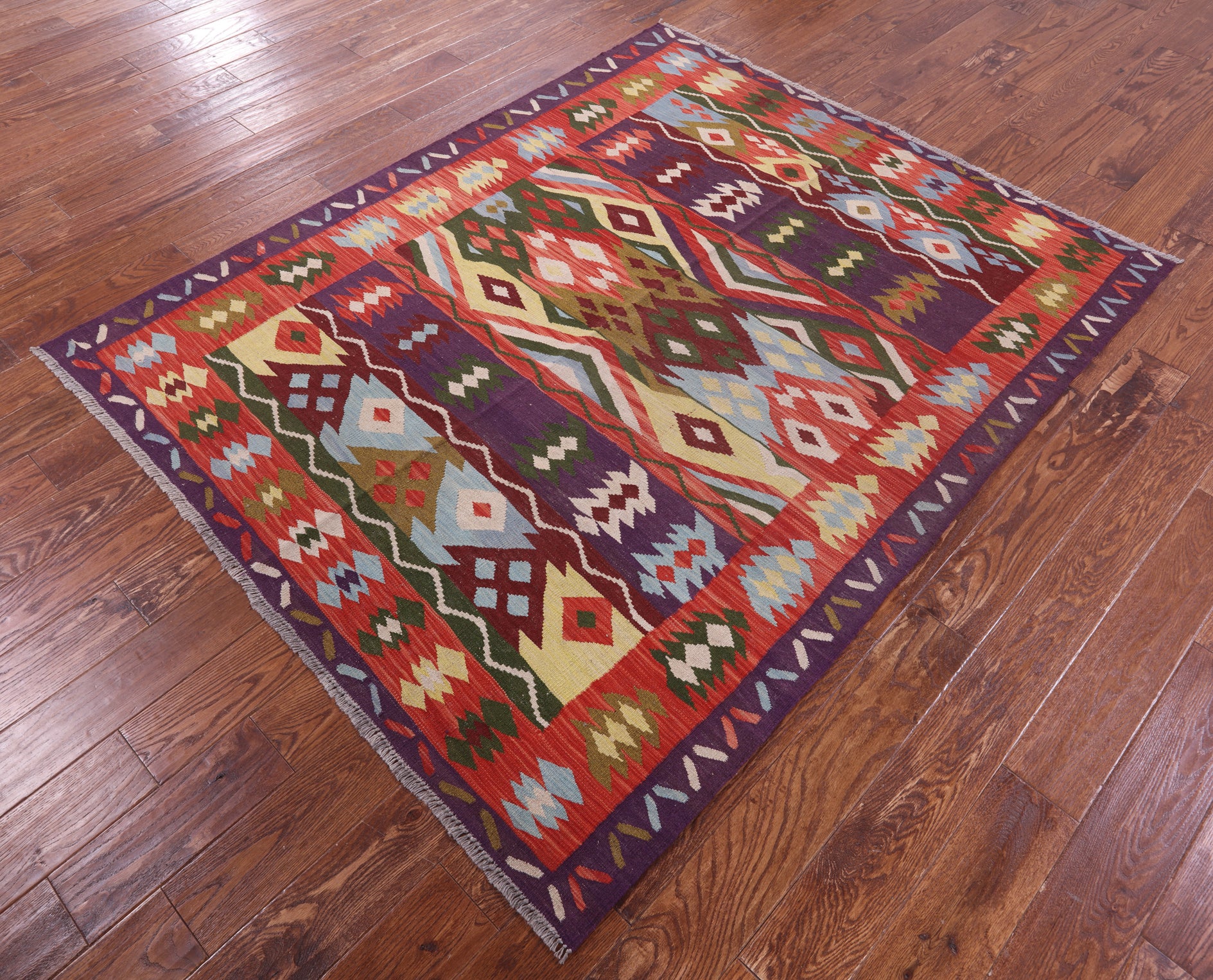 Reversible Kilim Flat Weave Wool On Wool Rug - 5' 4" X 6' 5" - Golden Nile