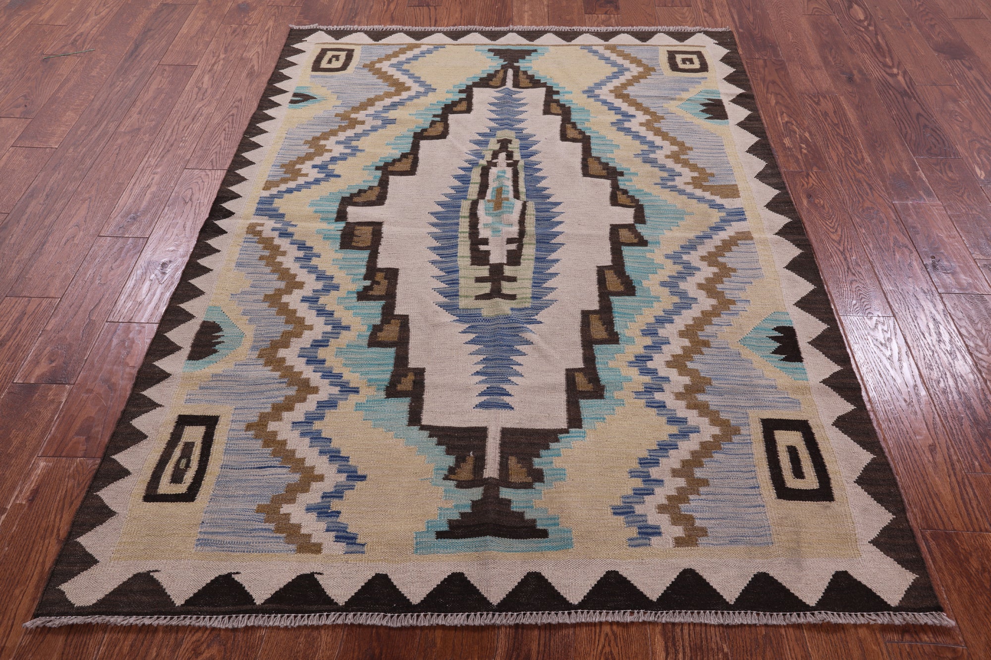 Reversible Kilim Flat Weave Wool On Wool Rug - 5' 0" X 6' 6" - Golden Nile