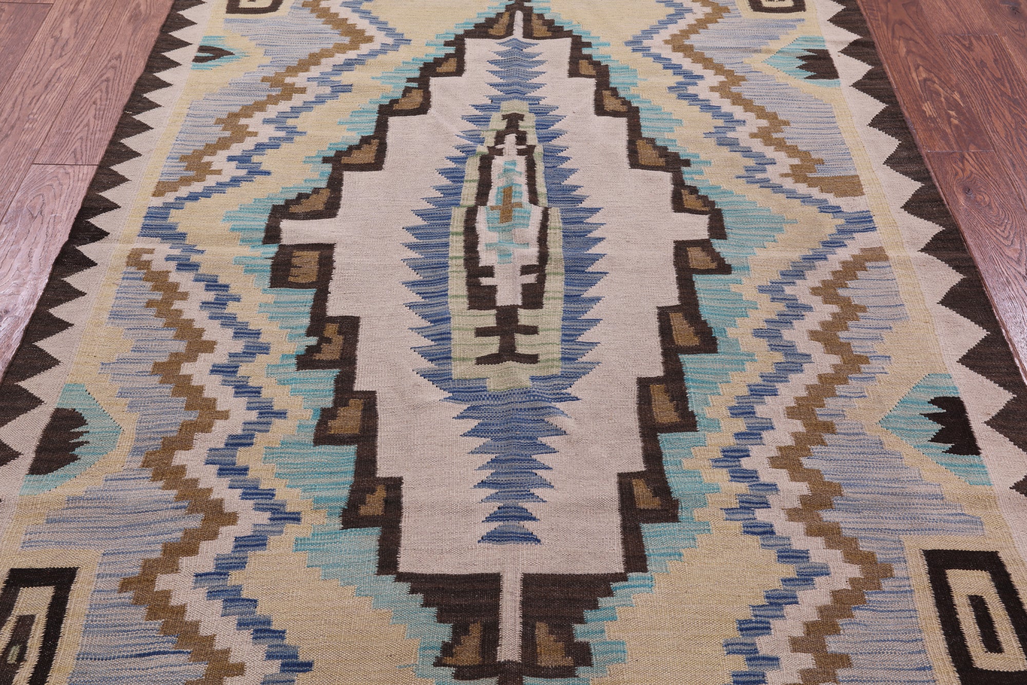 Reversible Kilim Flat Weave Wool On Wool Rug - 5' 0" X 6' 6" - Golden Nile
