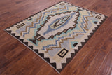 Reversible Kilim Flat Weave Wool On Wool Rug - 5' 0" X 6' 6" - Golden Nile