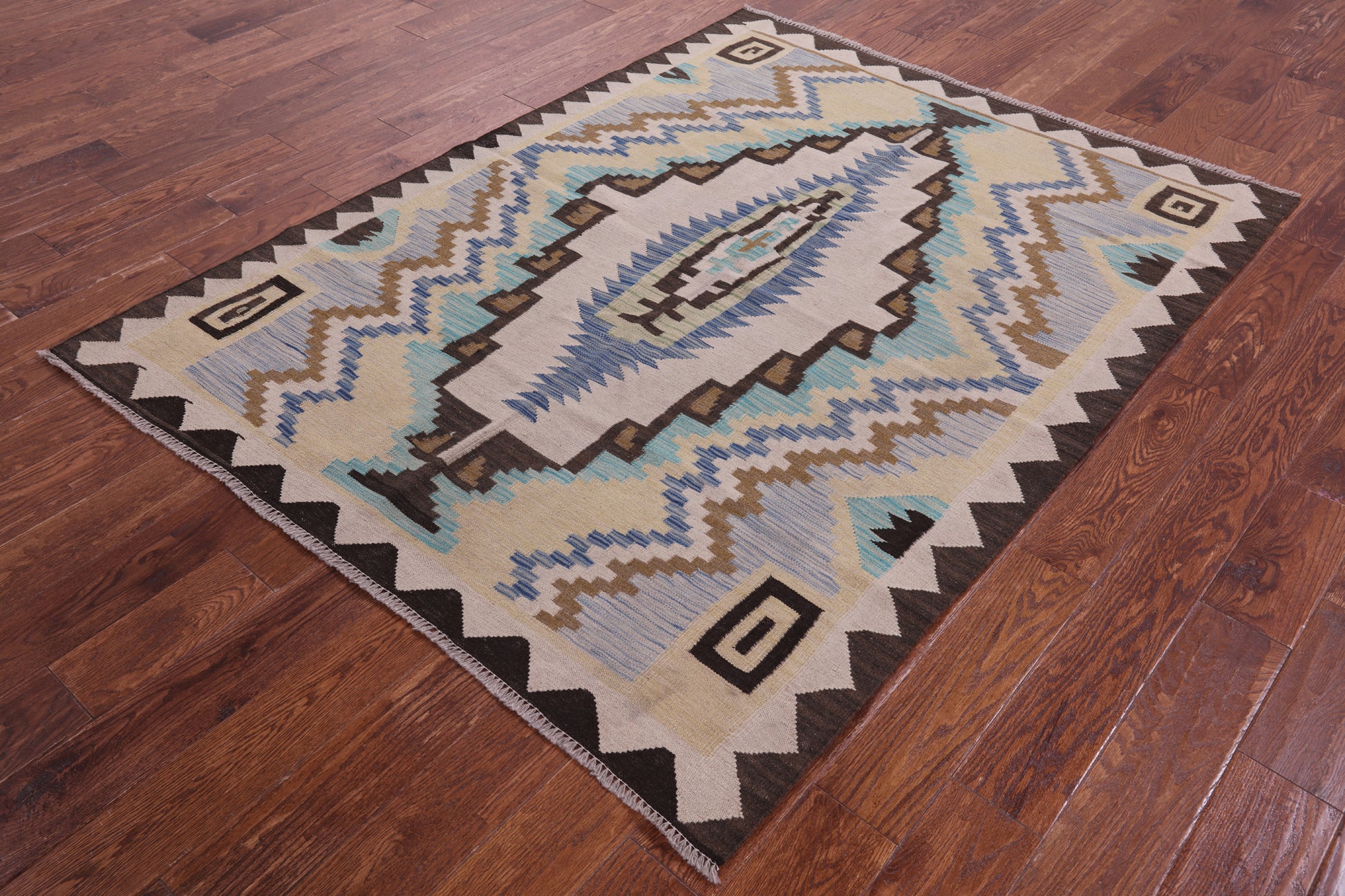 Reversible Kilim Flat Weave Wool On Wool Rug - 5' 0" X 6' 6" - Golden Nile