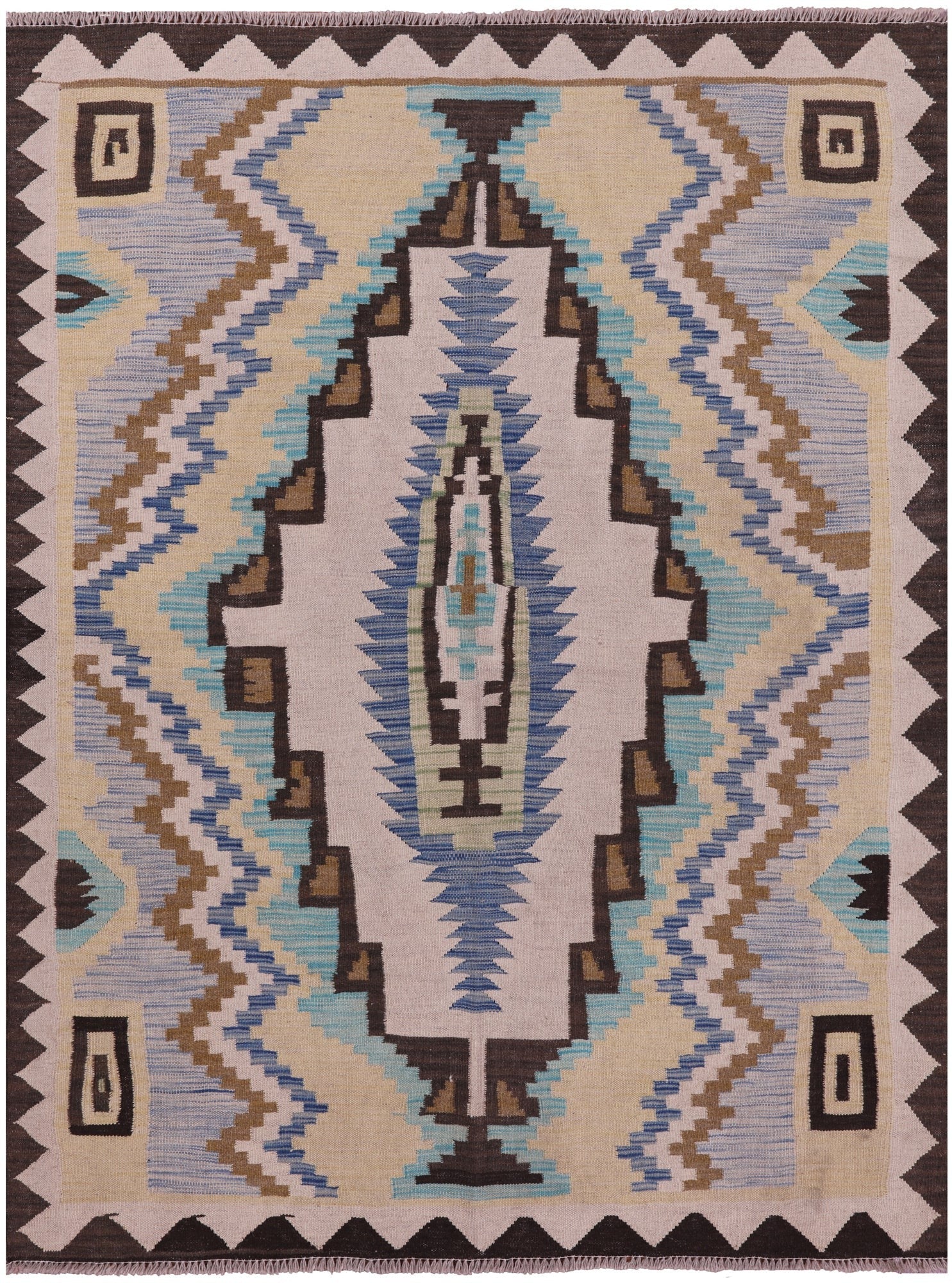 Reversible Kilim Flat Weave Wool On Wool Rug - 5' 0" X 6' 6" - Golden Nile