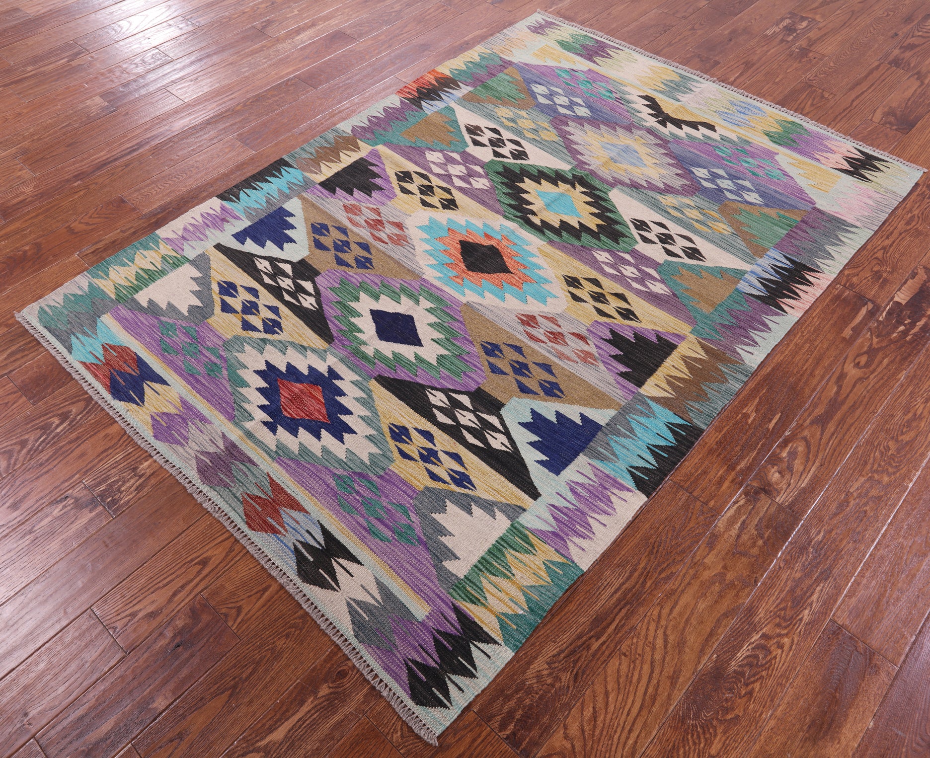 Reversible Kilim Flat Weave Wool On Wool Rug - 4' 9" X 6' 8" - Golden Nile