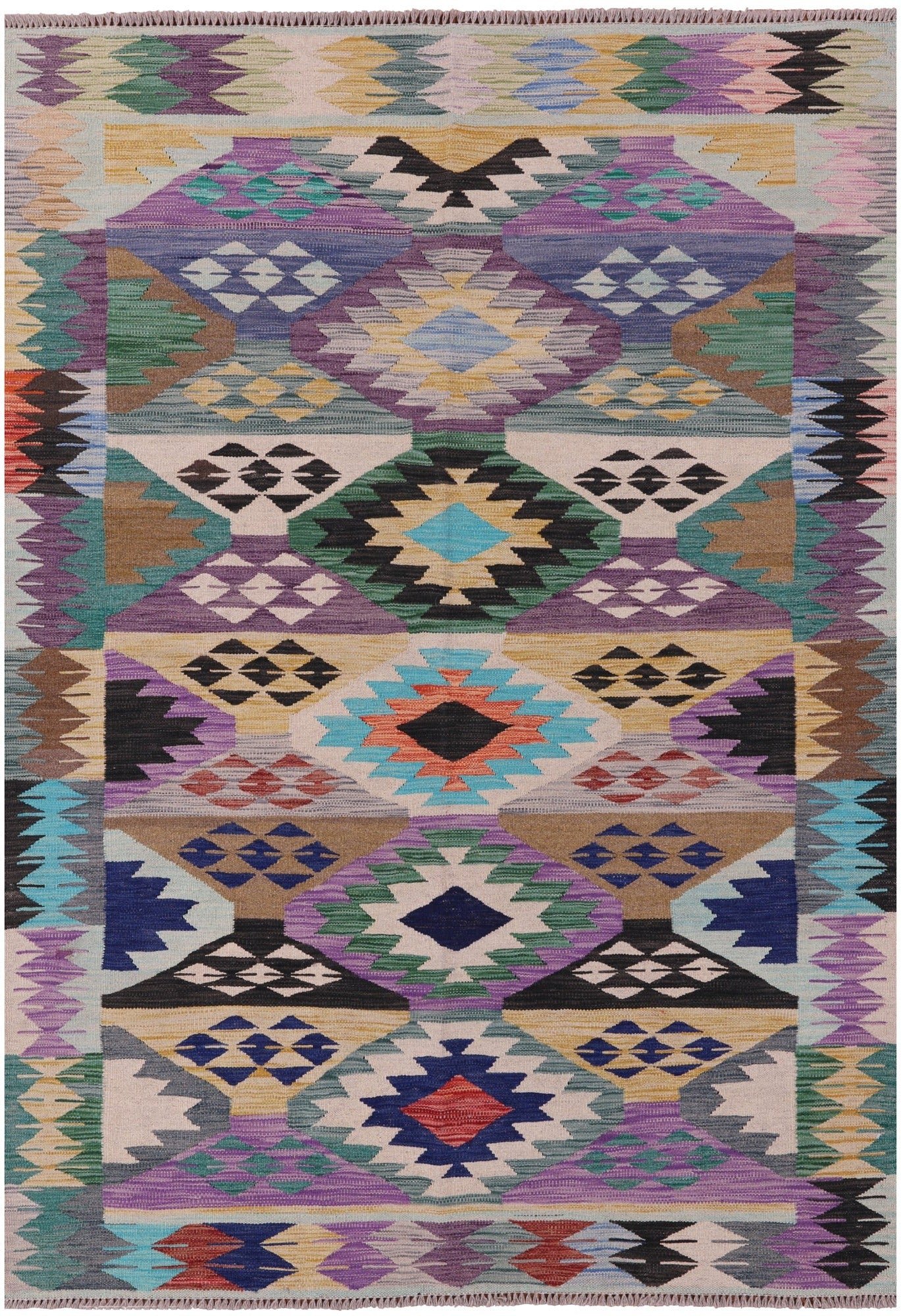 Reversible Kilim Flat Weave Wool On Wool Rug - 4' 9" X 6' 8" - Golden Nile