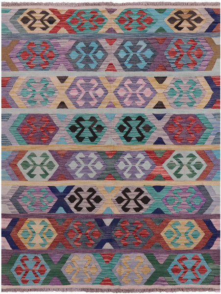 Reversible Kilim Flat Weave Wool On Wool Rug - 5' 0" X 6' 5" - Golden Nile