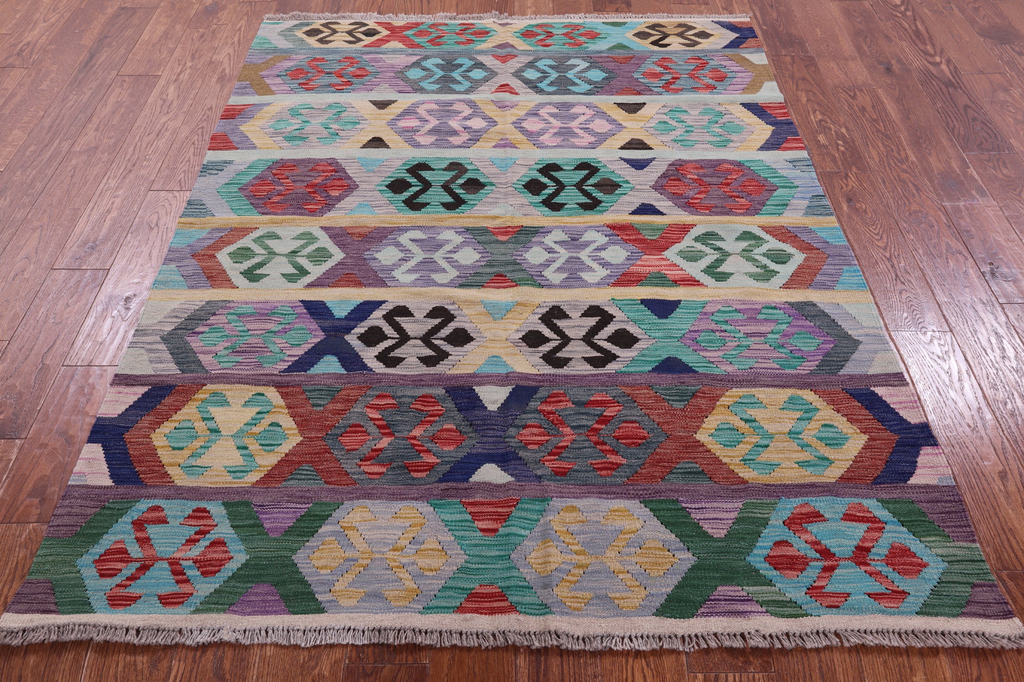 Reversible Kilim Flat Weave Wool On Wool Rug - 5' 0" X 6' 5" - Golden Nile