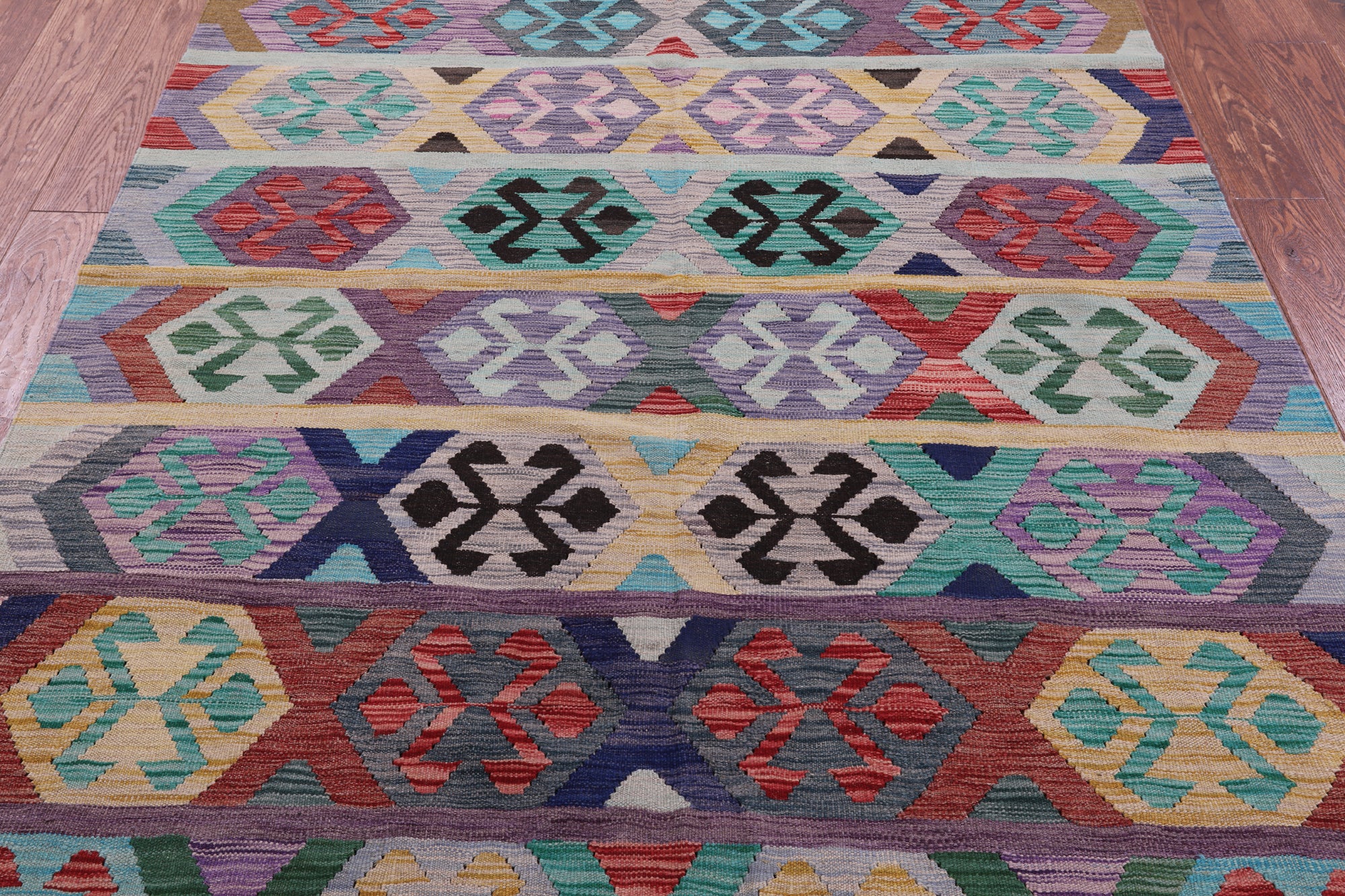 Reversible Kilim Flat Weave Wool On Wool Rug - 5' 0" X 6' 5" - Golden Nile
