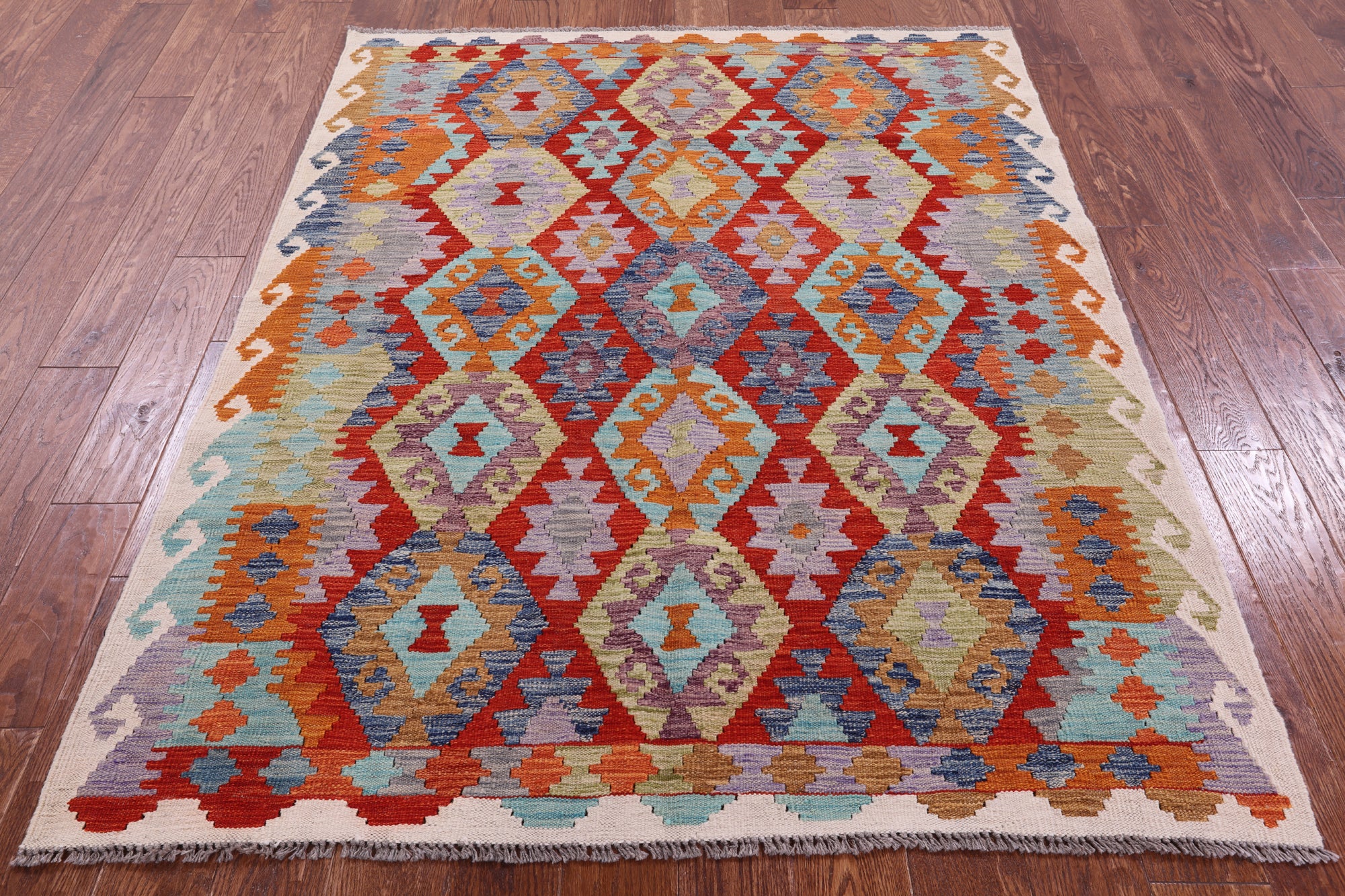 Reversible Kilim Flat Weave Wool On Wool Rug - 4' 10" X 6' 1" - Golden Nile