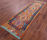 Reversible Kilim Flat Weave Wool On Wool Runner Rug - 2' 9" X 9' 6" - Golden Nile