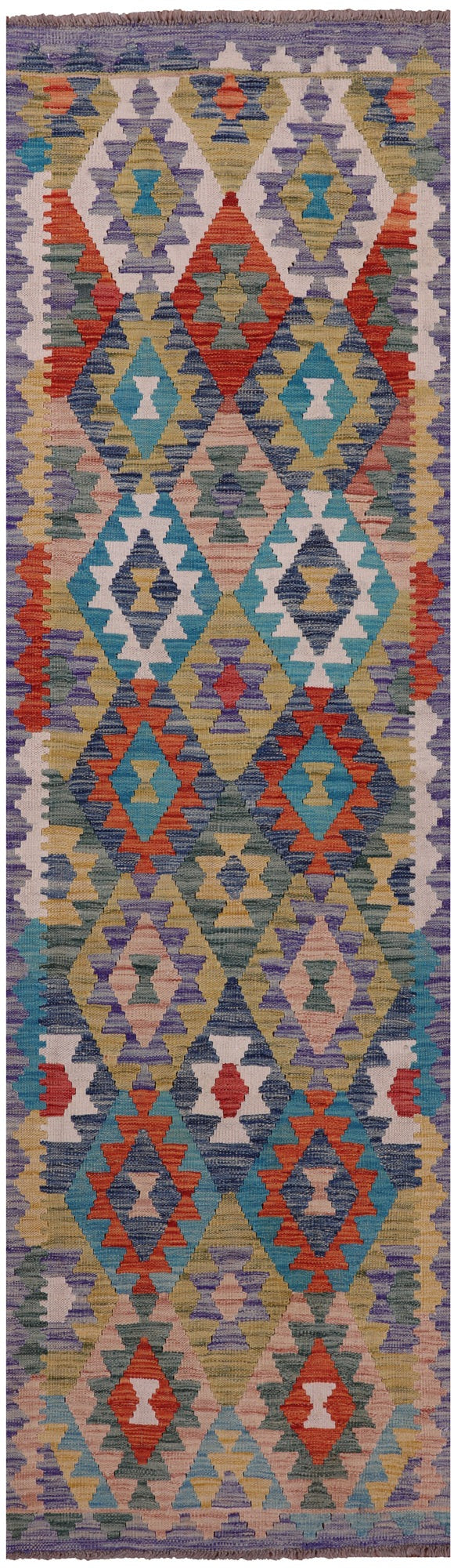 Reversible Kilim Flat Weave Wool On Wool Runner Rug - 2' 9" X 9' 6" - Golden Nile
