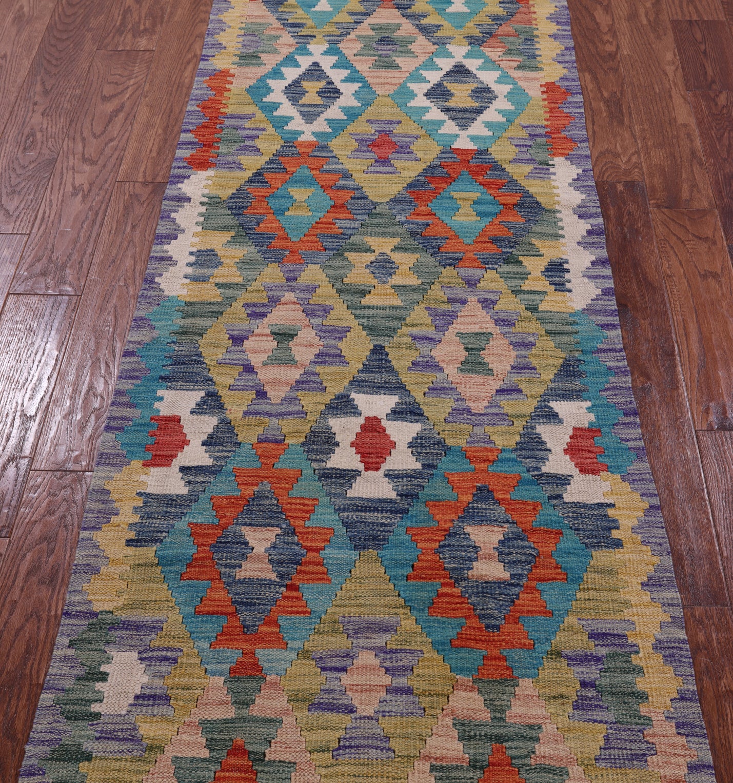 Reversible Kilim Flat Weave Wool On Wool Runner Rug - 2' 9" X 9' 6" - Golden Nile