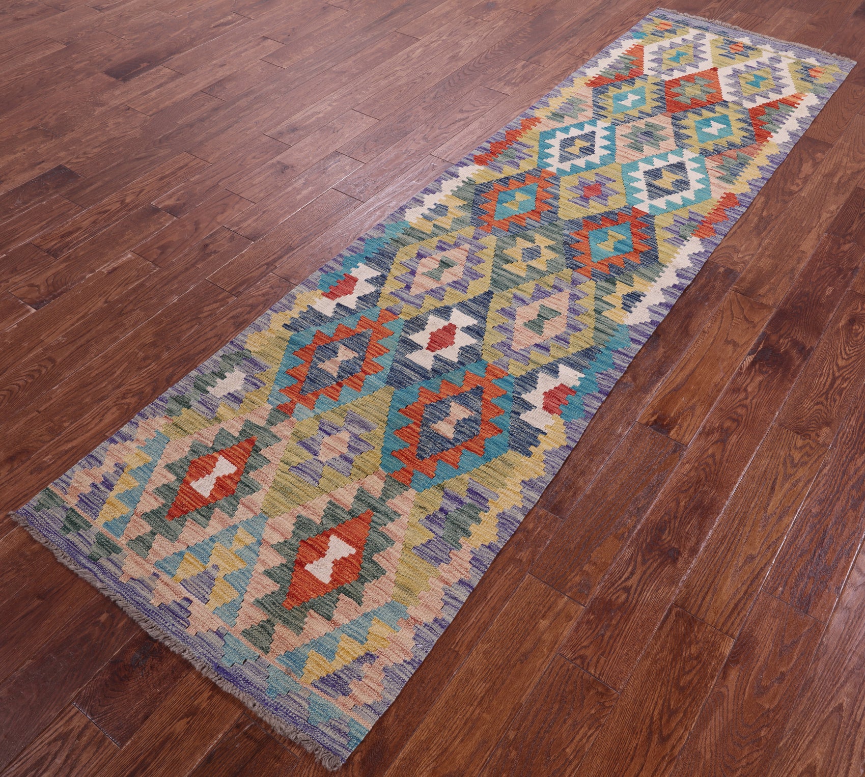 Reversible Kilim Flat Weave Wool On Wool Runner Rug - 2' 9" X 9' 6" - Golden Nile
