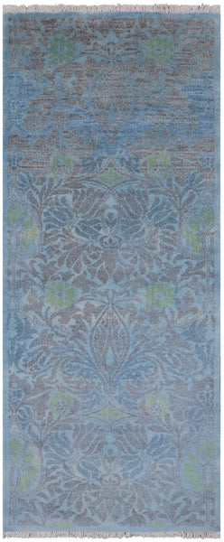 Blue Overdyed Full Pile Handmade Wool Runner Rug - 2' 7" X 6' 4" - Golden Nile