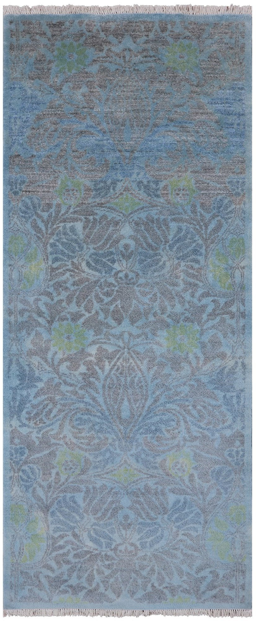 Blue Overdyed Full Pile Handmade Wool Runner Rug - 2' 7" X 6' 4" - Golden Nile