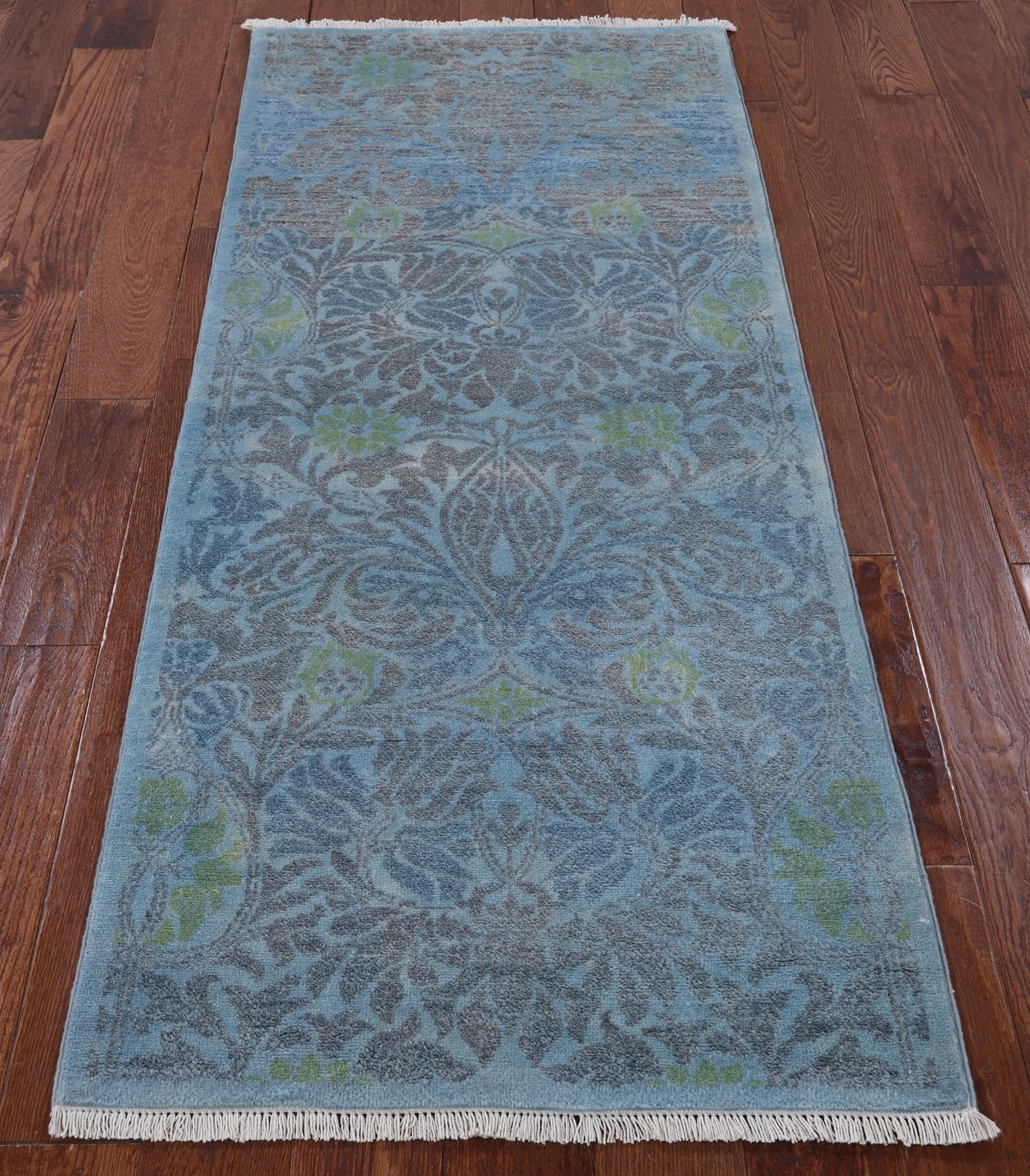 Blue Overdyed Full Pile Handmade Wool Runner Rug - 2' 7" X 6' 4" - Golden Nile