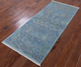Blue Overdyed Full Pile Handmade Wool Runner Rug - 2' 7" X 6' 4" - Golden Nile