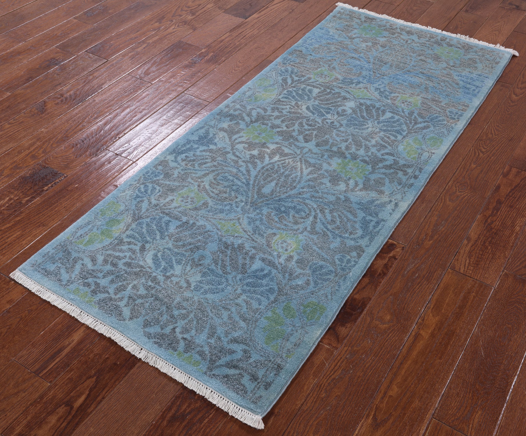 Blue Overdyed Full Pile Handmade Wool Runner Rug - 2' 7" X 6' 4" - Golden Nile