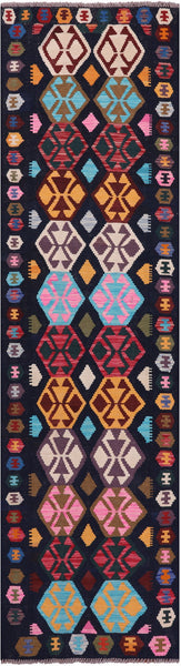 Reversible Kilim Flat Weave Wool On Wool Runner Rug - 2' 7" X 9' 4" - Golden Nile