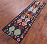 Reversible Kilim Flat Weave Wool On Wool Runner Rug - 2' 7" X 9' 4" - Golden Nile