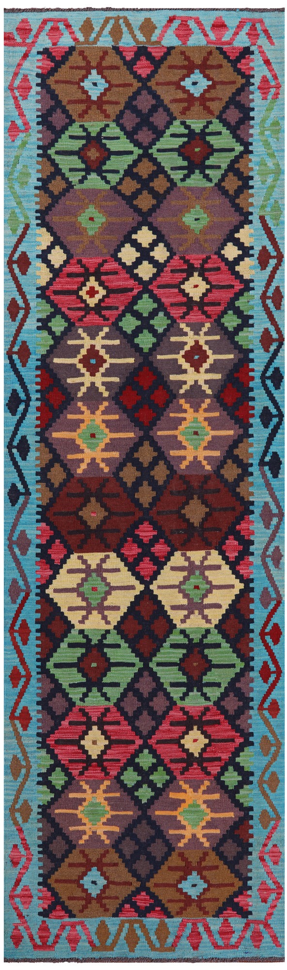 Reversible Kilim Flat Weave Wool On Wool Runner Rug - 2' 9" X 9' 11" - Golden Nile