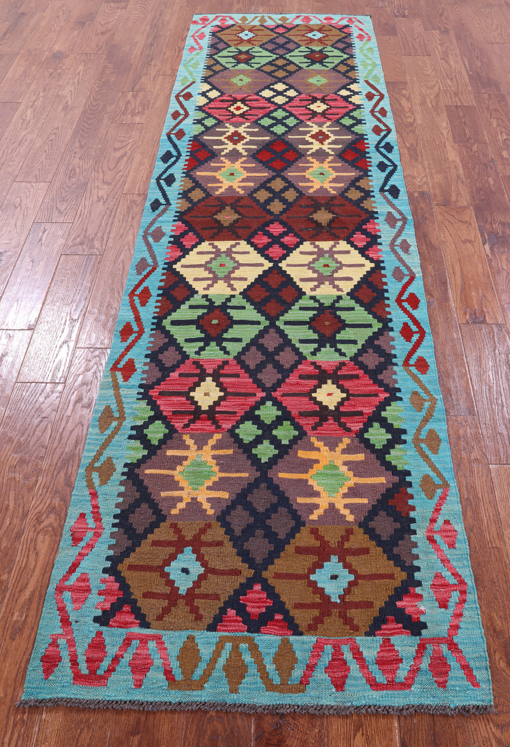 Reversible Kilim Flat Weave Wool On Wool Runner Rug - 2' 9" X 9' 11" - Golden Nile
