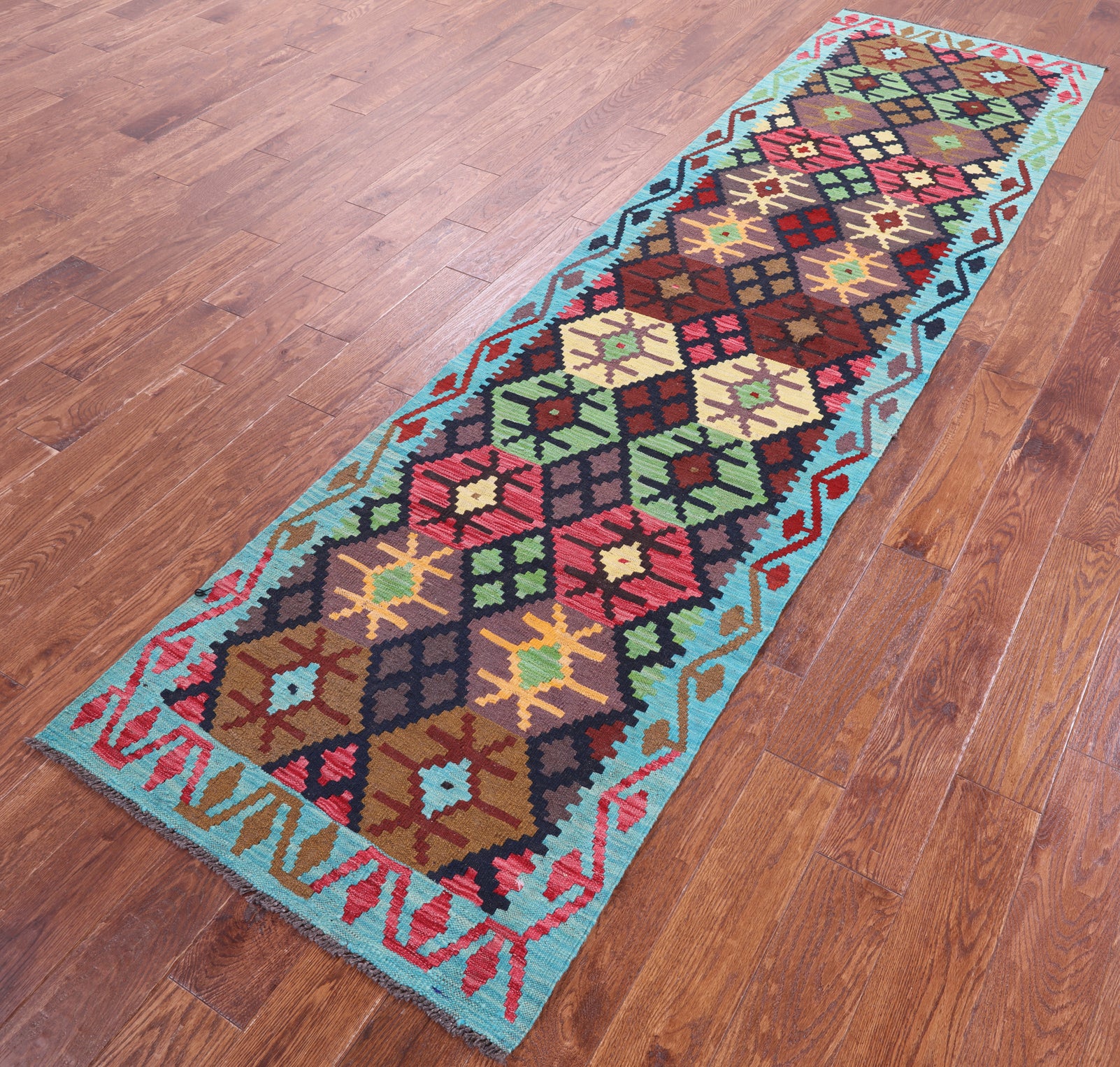 Reversible Kilim Flat Weave Wool On Wool Runner Rug - 2' 9" X 9' 11" - Golden Nile