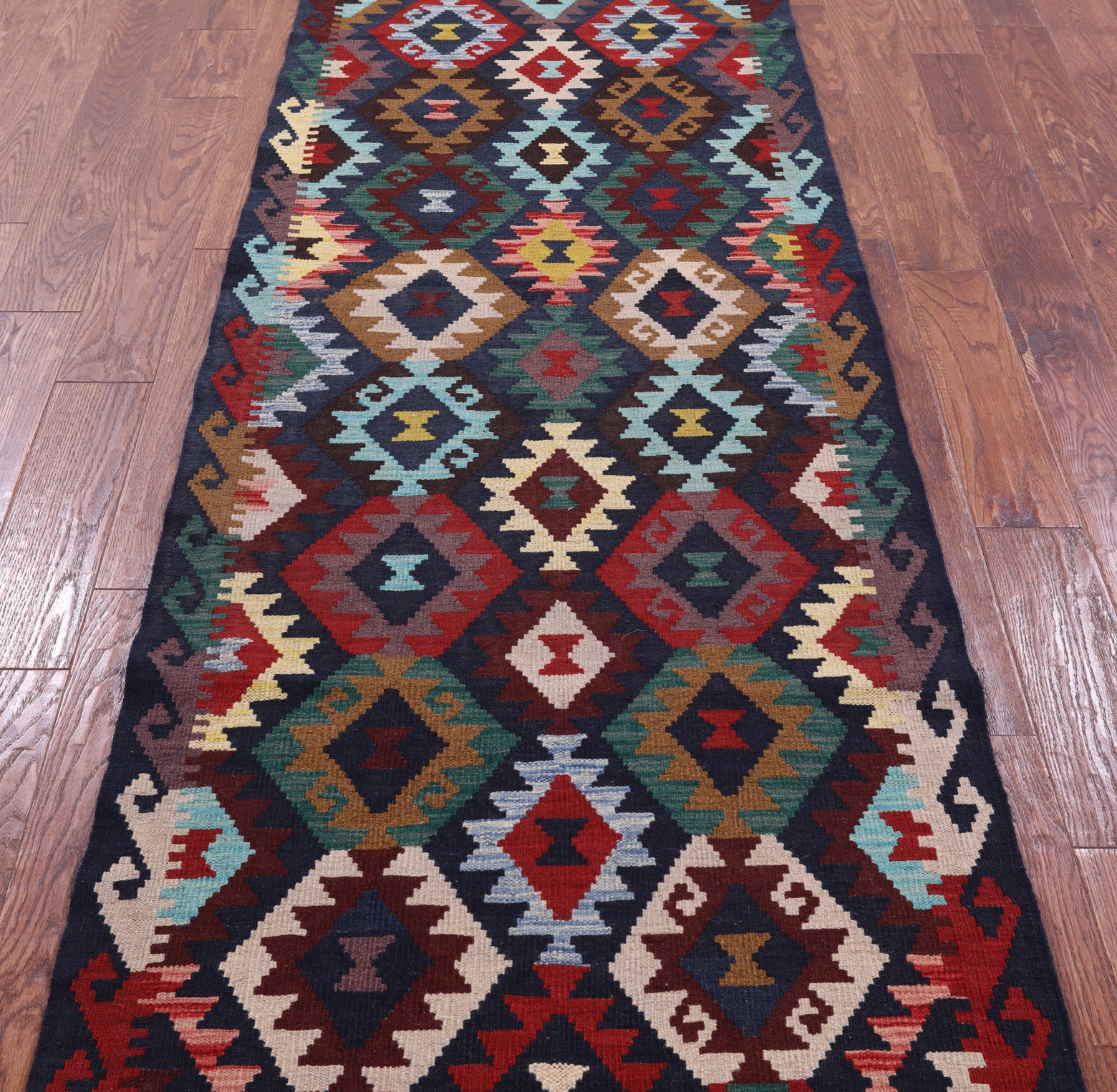 Reversible Kilim Flat Weave Wool On Wool Runner Rug - 2' 11" X 10' 0" - Golden Nile