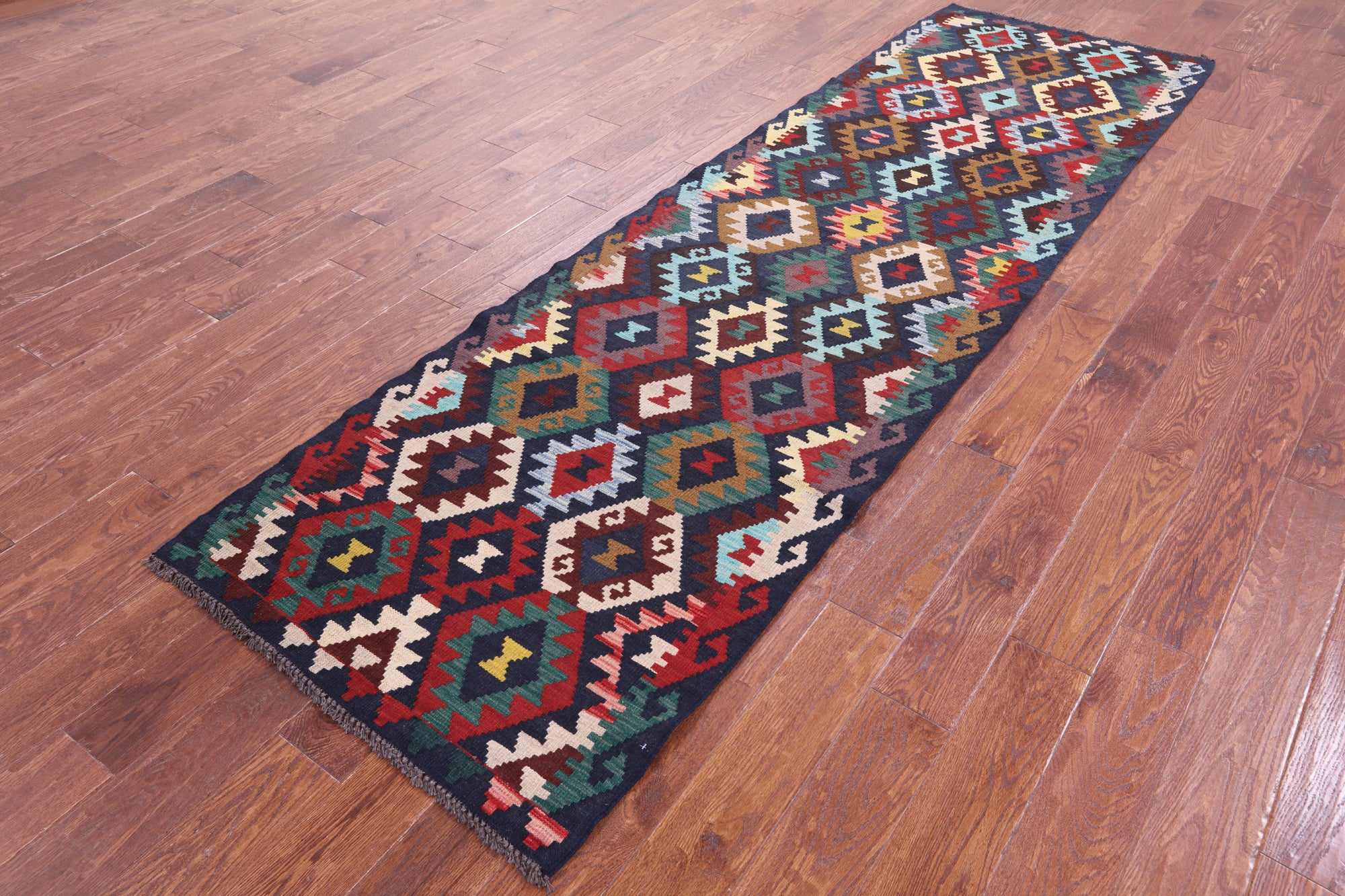 Reversible Kilim Flat Weave Wool On Wool Runner Rug - 2' 11" X 10' 0" - Golden Nile