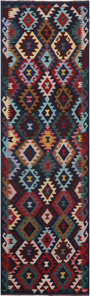 Reversible Kilim Flat Weave Wool On Wool Runner Rug - 2' 11" X 10' 0" - Golden Nile