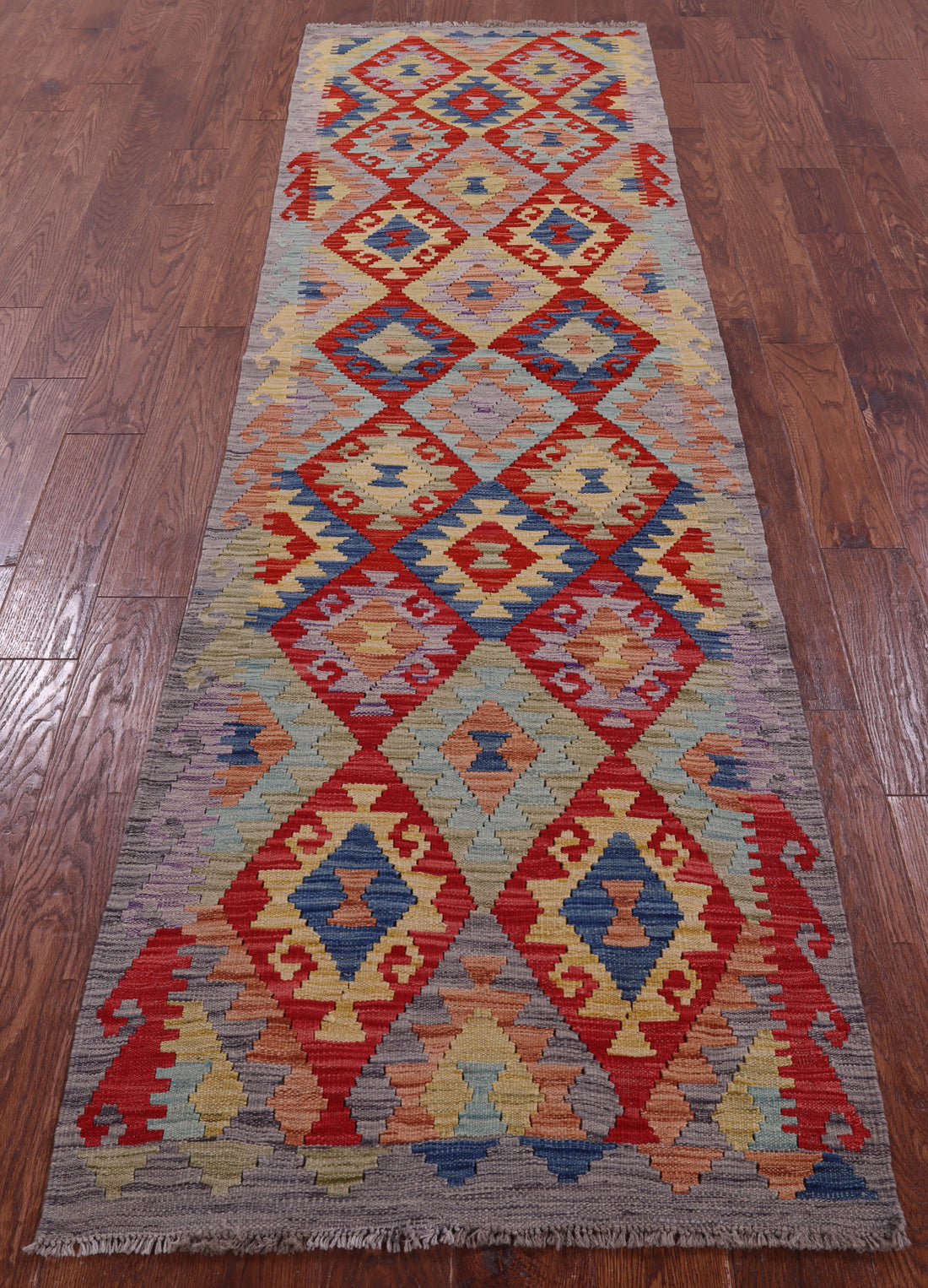 Reversible Kilim Flat Weave Wool On Wool Runner Rug - 2' 8" X 9' 6" - Golden Nile