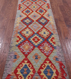 Reversible Kilim Flat Weave Wool On Wool Runner Rug - 2' 8" X 9' 6" - Golden Nile