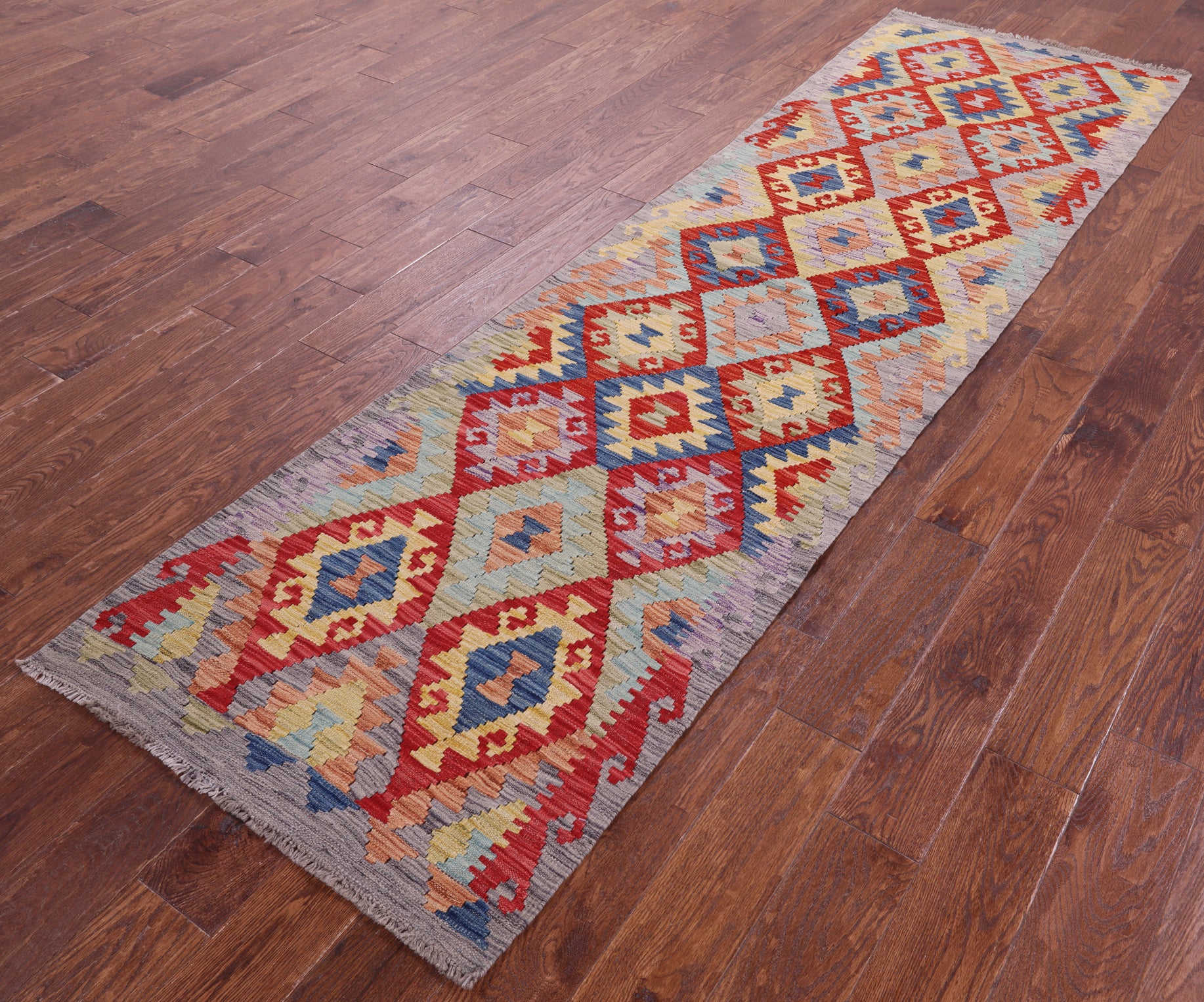 Reversible Kilim Flat Weave Wool On Wool Runner Rug - 2' 8" X 9' 6" - Golden Nile