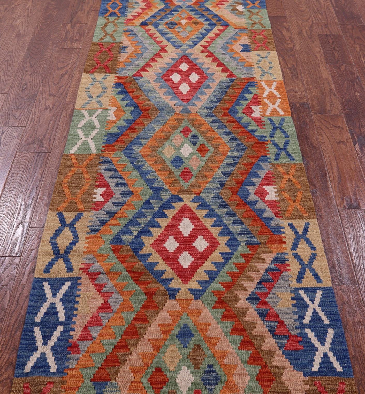 Reversible Kilim Flat Weave Wool On Wool Runner Rug - 2' 10" X 10' 2" - Golden Nile