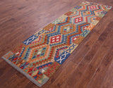 Reversible Kilim Flat Weave Wool On Wool Runner Rug - 2' 10" X 10' 2" - Golden Nile