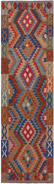 Reversible Kilim Flat Weave Wool On Wool Runner Rug - 2' 10" X 10' 2" - Golden Nile