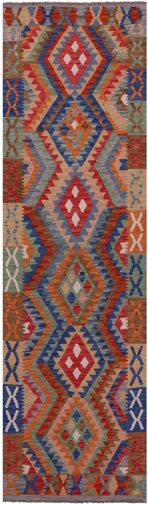 Reversible Kilim Flat Weave Wool On Wool Runner Rug - 2' 10" X 10' 2" - Golden Nile