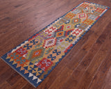 Reversible Kilim Flat Weave Wool On Wool Runner Rug - 2' 7" X 9' 6" - Golden Nile