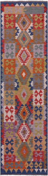 Reversible Kilim Flat Weave Wool On Wool Runner Rug - 2' 7" X 9' 6" - Golden Nile