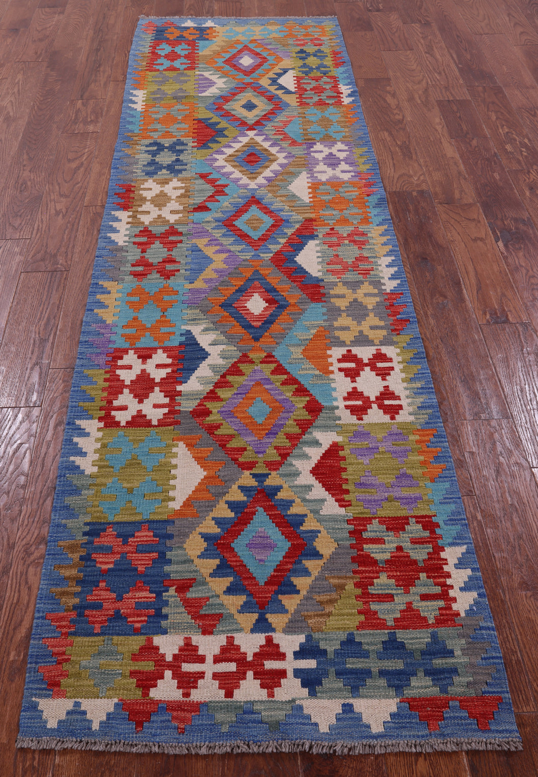 Reversible Kilim Flat Weave Wool On Wool Runner Rug - 2' 7" X 9' 8" - Golden Nile