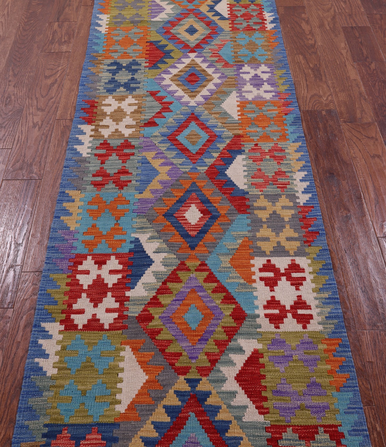 Reversible Kilim Flat Weave Wool On Wool Runner Rug - 2' 7" X 9' 8" - Golden Nile