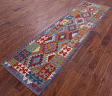 Reversible Kilim Flat Weave Wool On Wool Runner Rug - 2' 7" X 9' 8" - Golden Nile