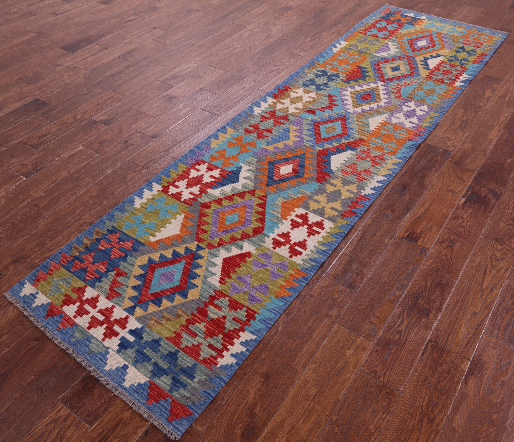 Reversible Kilim Flat Weave Wool On Wool Runner Rug - 2' 7" X 9' 8" - Golden Nile
