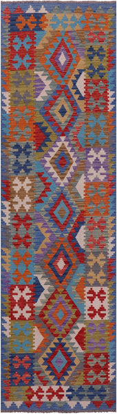 Reversible Kilim Flat Weave Wool On Wool Runner Rug - 2' 7" X 9' 8" - Golden Nile