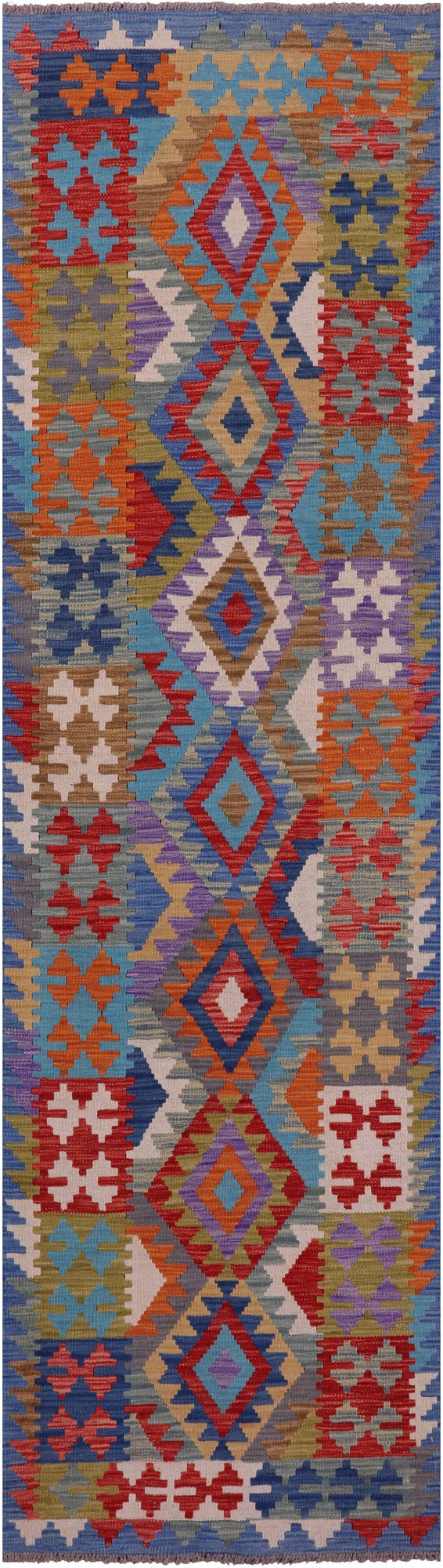 Reversible Kilim Flat Weave Wool On Wool Runner Rug - 2' 7" X 9' 8" - Golden Nile