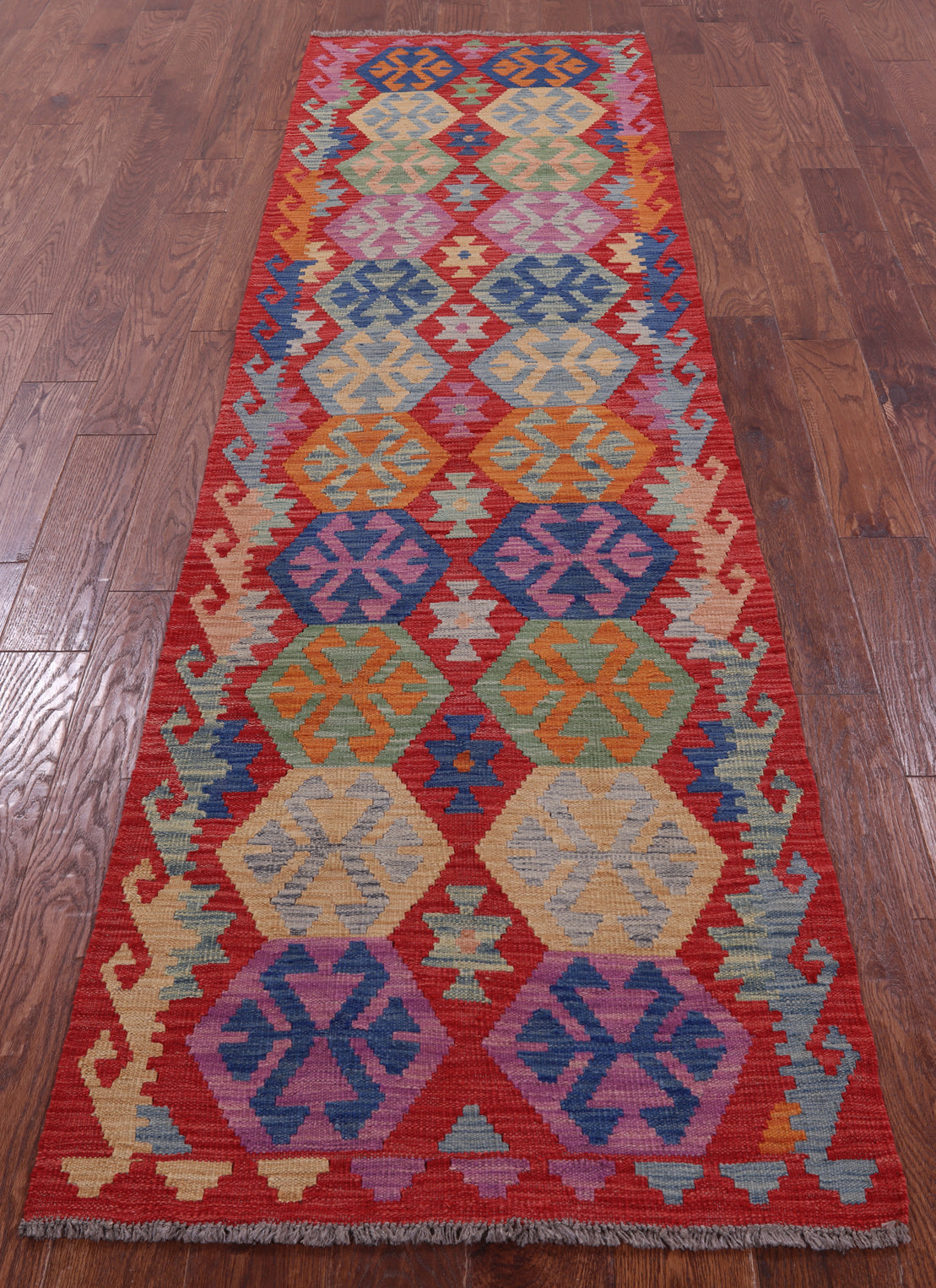 Reversible Kilim Flat Weave Wool On Wool Runner Rug - 2' 8" X 9' 7" - Golden Nile