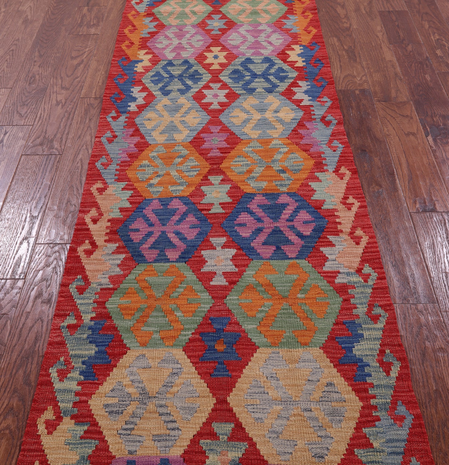 Reversible Kilim Flat Weave Wool On Wool Runner Rug - 2' 8" X 9' 7" - Golden Nile