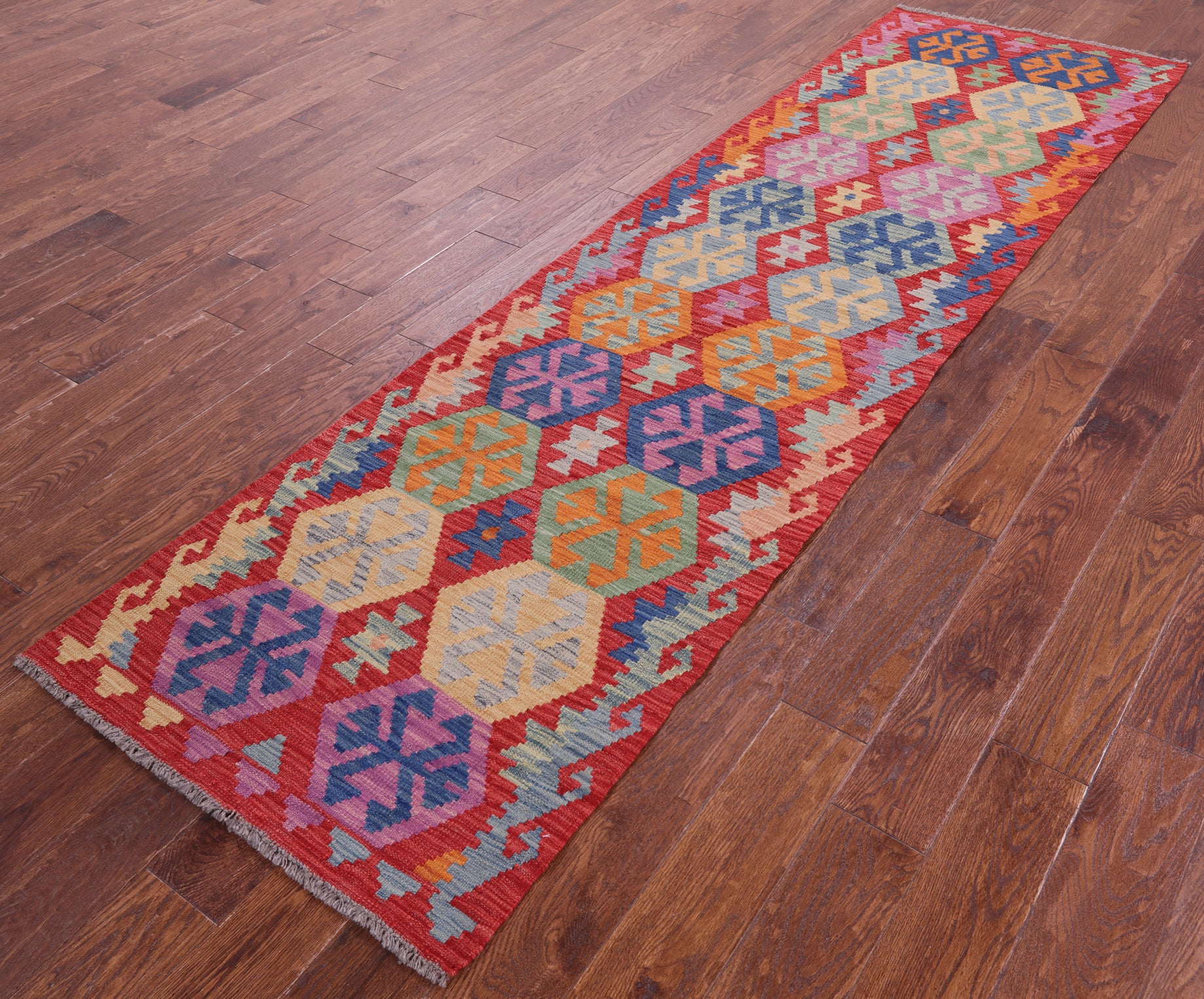 Reversible Kilim Flat Weave Wool On Wool Runner Rug - 2' 8" X 9' 7" - Golden Nile