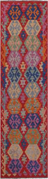 Reversible Kilim Flat Weave Wool On Wool Runner Rug - 2' 8" X 9' 7" - Golden Nile