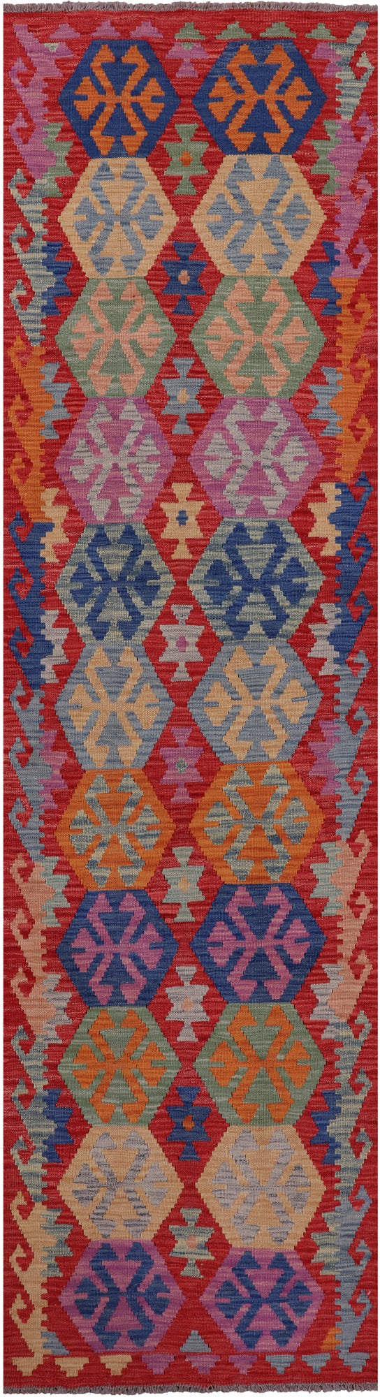 Reversible Kilim Flat Weave Wool On Wool Runner Rug - 2' 8" X 9' 7" - Golden Nile